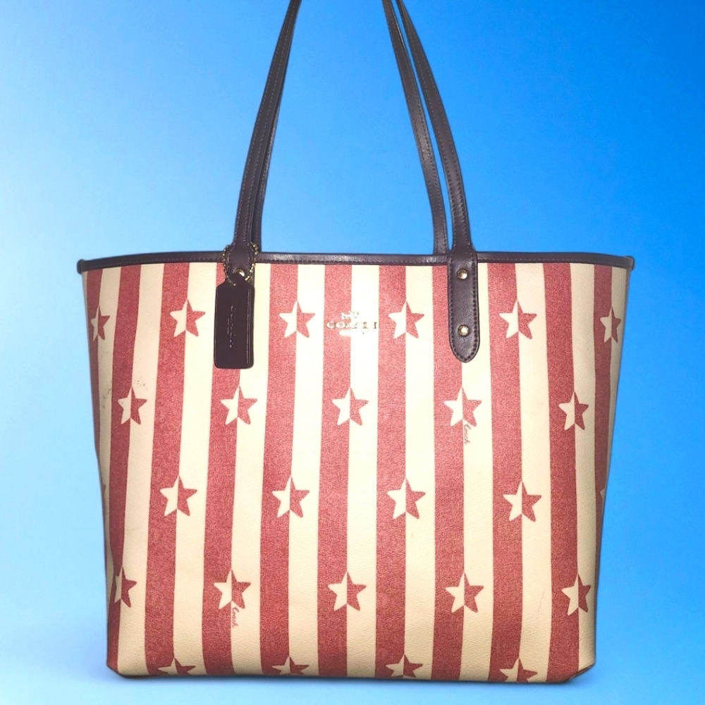 COACH Reversible City Tote With Stripe Star Print